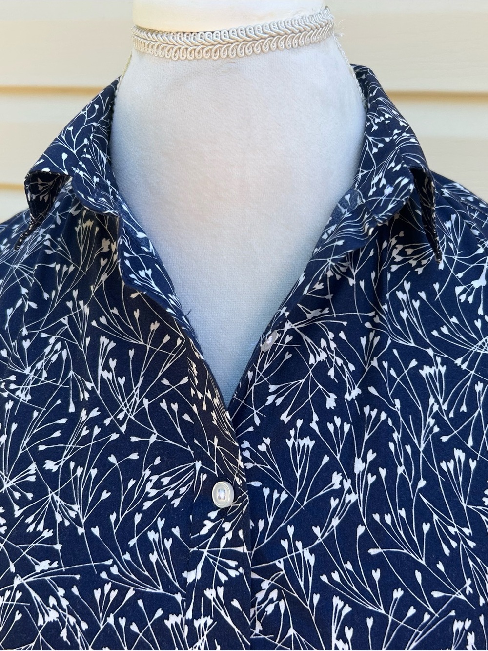 Lands' End Navy and White Floral Button-Down Shirt - Picture 2 of 4
